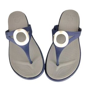 Women size 10 wedge Crocs  Navy blue and silver